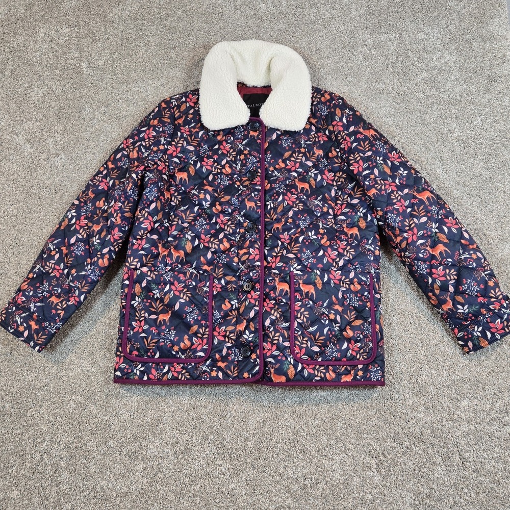 Talbots Quilted Bomber Jacket Woodland Ditsy woman's M sherpa